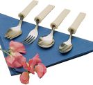Plastic Handle Swivel Cutlery Set includes: swivel teaspoon, soup spoon, and fork