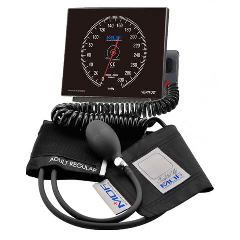 Desk and Wall Aneroid Sphygmomanometer MDF Black with Adult Regular Cuff