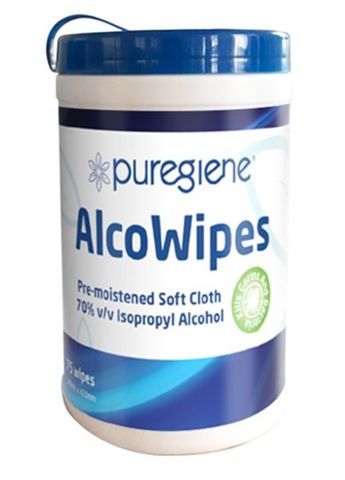 Puregiene AlcoWipes 70% v/v Isopropyl Alcohol Tub/75
