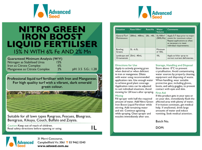 Nitro Green Iron Boost Liquid Fertiliser 1Lt