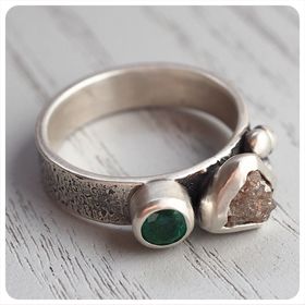 Rough Diamond and Emerald Ring