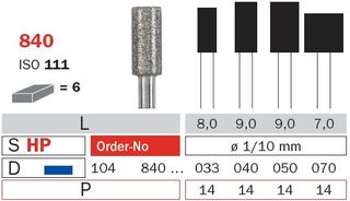 Diaswiss Diamond Bur 840 - Short Cylinder 5.0mm