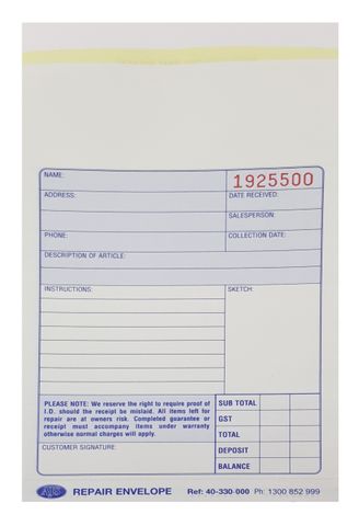 Repair Envelope Blue - 3 Part PK250