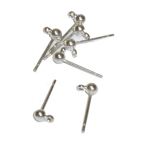 Ball & Hook Stud - Silver plated 3mm (10 pairs)