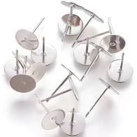 Disc earring stud - Silver plated 6mm (10 pairs)
