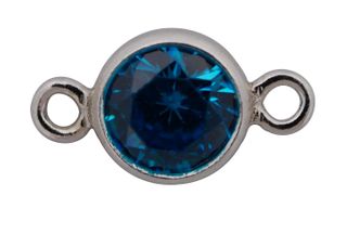 Charm connector - Silver 4mm CZ Aqua Blue