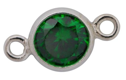 Charm connector - Silver 4mm CZ Green