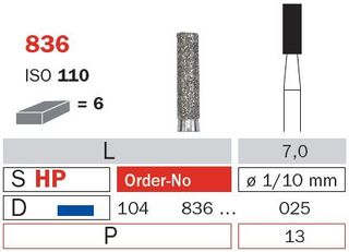 Diaswiss Diamond Bur 836 - Short Cylinder 2.5mm