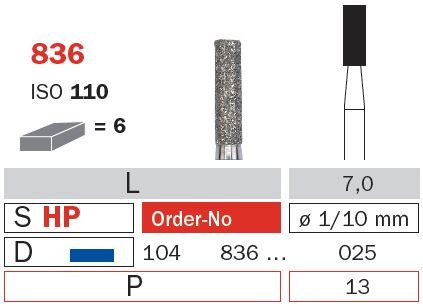 Diaswiss Diamond Bur 836 - Short Cylinder 2.5mm