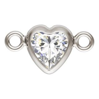 Charm connector - Silver Heart CZ White