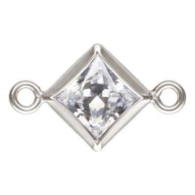 Charm connector - Silver Square CZ White