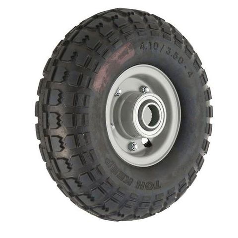 ASSEMBLY - 4"x45mm 2-Pc Steel Rim, 2"x3/4" Nyl Bush, 410/350-4 Solid Rubber Tyre
