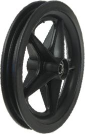 8" Black Plastic Golf Spoke Rim, 1-1/8" Bore, 70mm Hub Length,12.5mm Flange Brgs