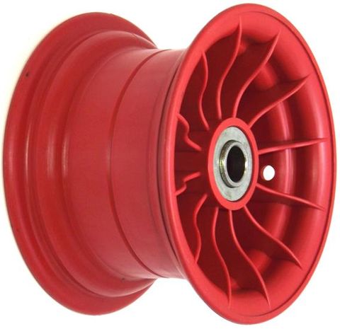 8"x4¾" Red Plastic Rim, 2" Bore, 102mm Hub Length, 2" x 1" Flange Bearings