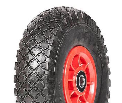 ASSEMBLY - 4"x55mm Red Plastic Rim, 300-4 Solid PU Diamond Tyre, 16mm FBrgs