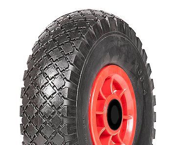 ASSEMBLY - 4"x55mm Red Plastic Rim, 300-4 Solid PU Diamond Tyre, ¾" Bushes