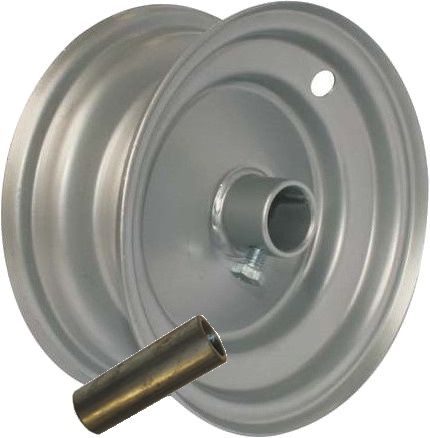 6"x65mm Steel Barrow Rim, 1" Plain Bore, Locking Stud, 1">¾" Steel Reducing Bush