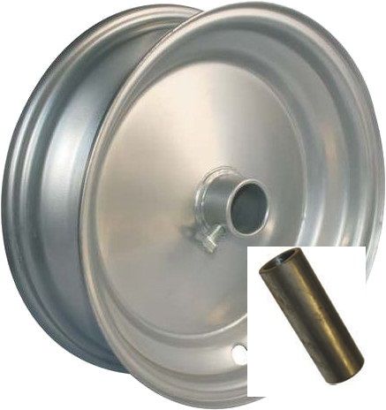 8"x65mm Steel Barrow Rim, 1" Plain Bore, Locking Stud, 1">¾" Steel Reducing Bush