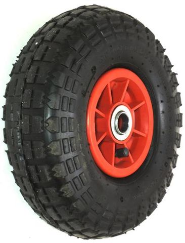 ASSEMBLY - 4"x55mm Red Plastic Rim, 410/350-4 4PR V6603 Road Tyre, ¾" FBrgs