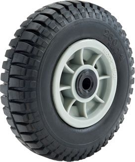 ASSEMBLY - 4"x66mm Grey Plastic Rim, 35mm Bore, 250-4 Solid Mil.Tyre, 1" Bushes