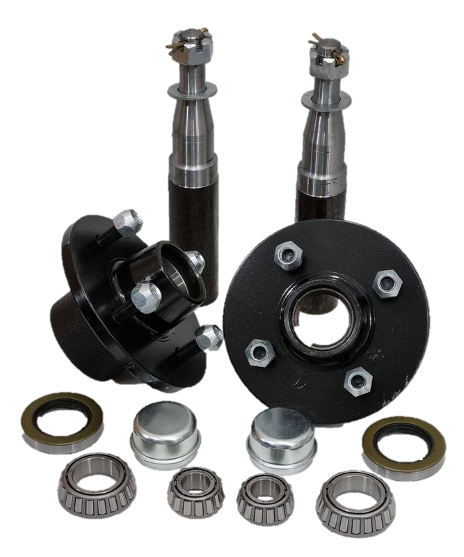 Hub Set, 1500Kg, 4-stud, 4" PCD, Cast Steel, High Speed Taper Roller Bearings