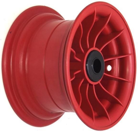 8"x4¾" Red Plastic Rim, 2" Bore, 102mm Hub Length, 2" x ¾" Nylon Bushes