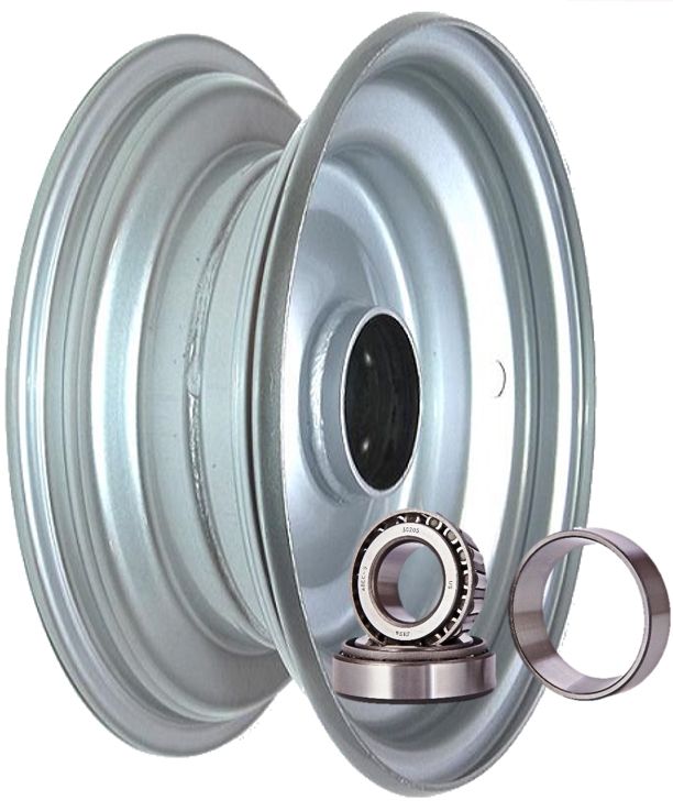 6"x2.50" Steel Rim, 52mm Bore, 85mm Hub Length, 52mm x 25mm High Speed Taper Bearings + Hubcap (Pre-assembled)