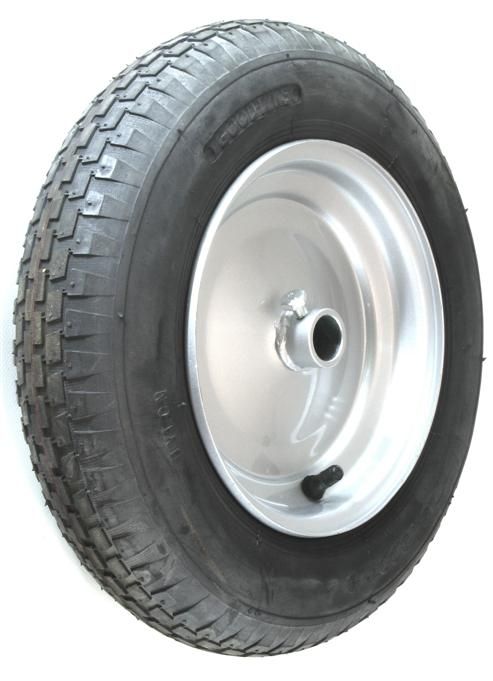 ASSEMBLY - 8"x65mm Steel Rim, 1" Plain Bore, 75mm Hub Length, Locking Stud, 300-8 4PR V6635 Universal Block Barrow Tyre