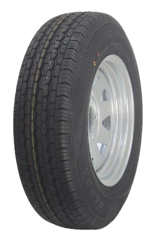 14"x6.00 Galv Steel Rim, 5/114.3pcd, ET0, 84mm bore, fitted with 185R14C 102/100Q LT Tyre