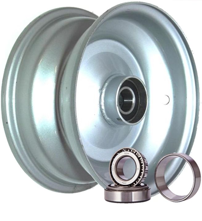 8"x3.75" Steel Rim, 52mm Bore, 85mm Hub Length, 52mm x 25mm High Speed Taper Bearings + Hubcap (Pre-assembled)