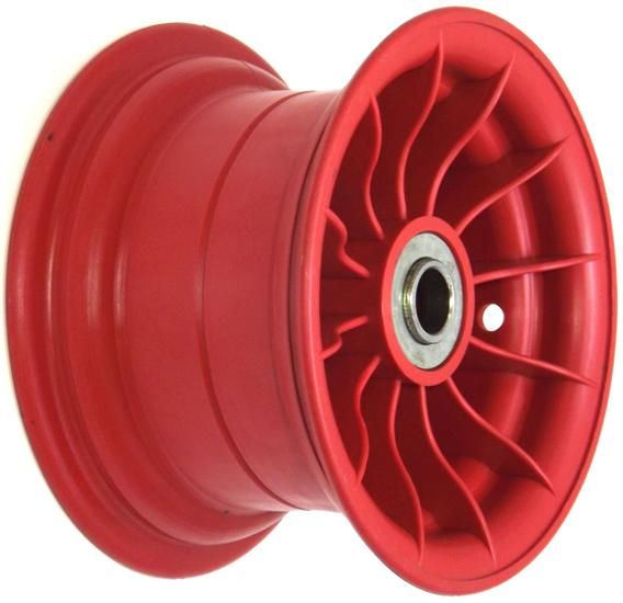 8"x4¾" Red Plastic Rim, 2" Bore, 102mm Hub Length, 2" x 1" Flange Bearings