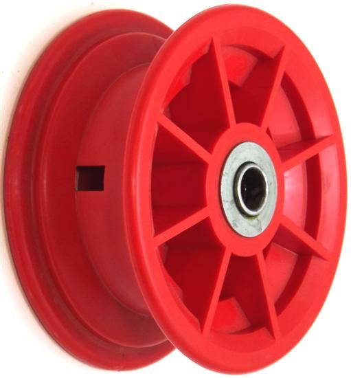 4"x55mm Red/Grey Plastic Rim, 35mm Bore, 72mm Hub Length,35mm x 16mm Flange Bearings