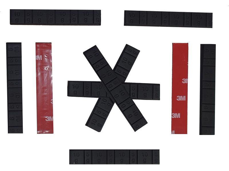 BAG OF 10 STRIPS - Stick-on Lead Wheel Weights 5g/10g x4, Black Coated
