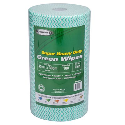 Food Service Wipes H/Duty 30x45cm Green (100/roll)