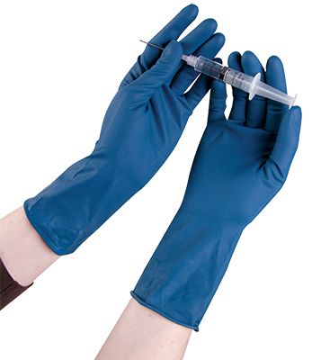 High Risk Long Cuff Latex Gloves Blue PF XX Lge 45/PK