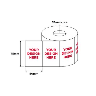 Custom Printed Labels, White, 1 Colour Print, 75mm x 50mm 1000/RL