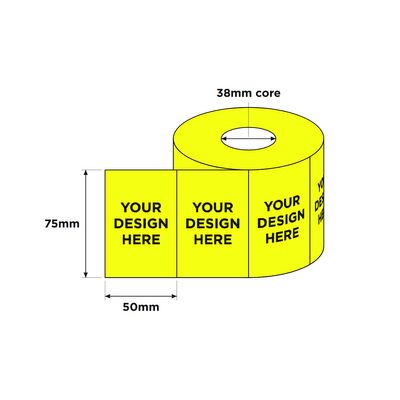 Custom Printed Labels, Fluoro with Black Print, 75mm x 50mm 1000/RL
