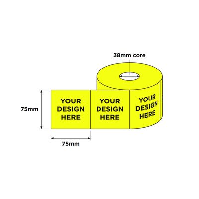 Custom Printed Labels, Fluoro with Black Print, 75mm x 75mm 1000/RL