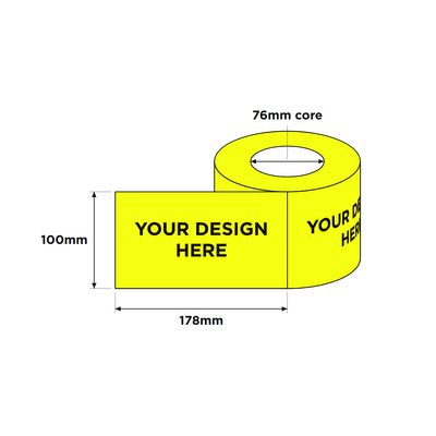 Custom Printed Labels, Fluoro with Black Print, 100mm x 178mm 500/RL