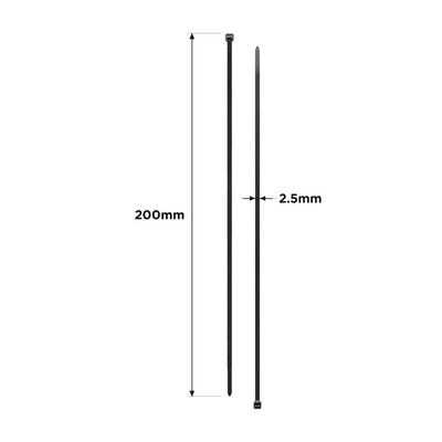Cable Ties Black UV 200mm x 2.5mm 100/PK