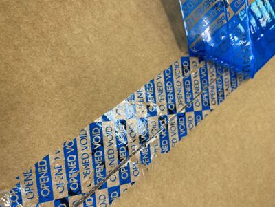 TAMPER EVIDENT Printed Tape Blue/White 48mmx50m