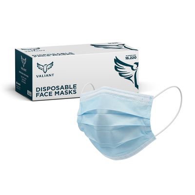 VALIANT Disposable Face Masks 3ply Level 1 Blue 50/pk