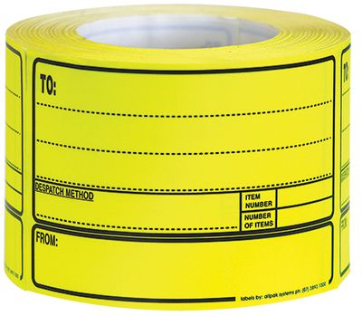 To/From Despatch Label Fluoro Yellow 500/RL