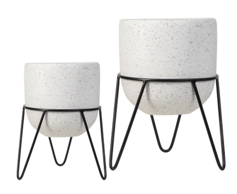 Terrazzo Egg S/2 White with stands
