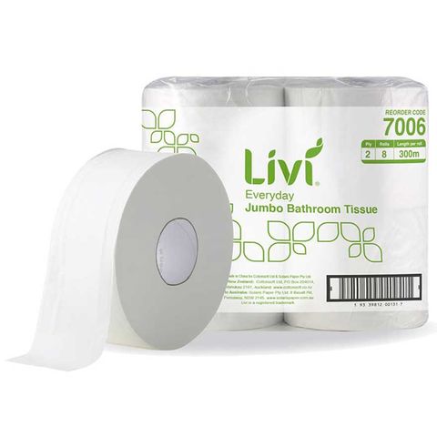 7006 Livi Basics 2 Ply 300 Jumbo Toilet Rolls