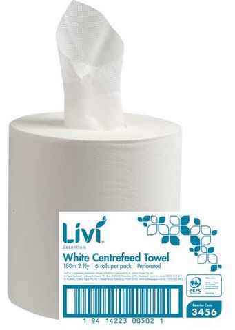 3456 Livi Essentials Centrefeed  2ply Paper Towels 180m