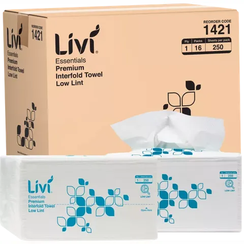 1421 Livi Essentials Interfold 1ply Paper Towels - Ctn 16