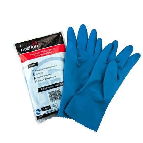 Silverlined Blue Household Rubber Gloves