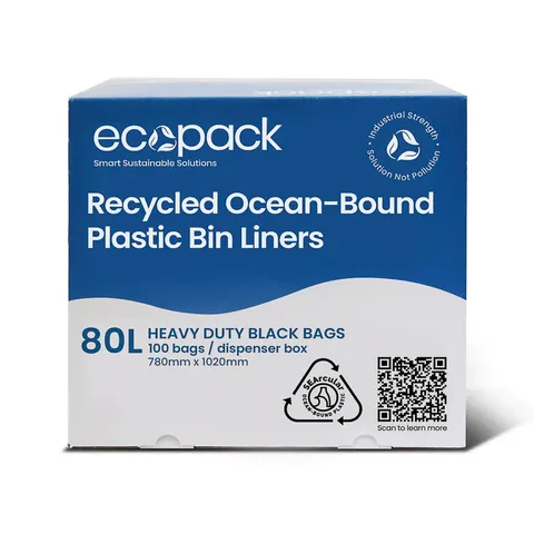 Ecopack 80L Recycled Ocean-Bound Bin Liners in Dispenser Box