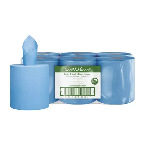 7457 Earthsmart Recycled Blue Centrefeed Paper Towel 1ply 330m